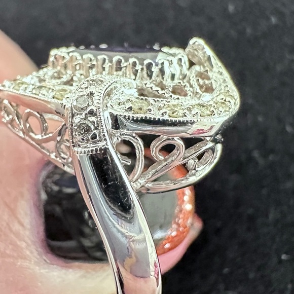 Blue Stone and CZ cocktail Ring in Sterling silver - Picture 9 of 12